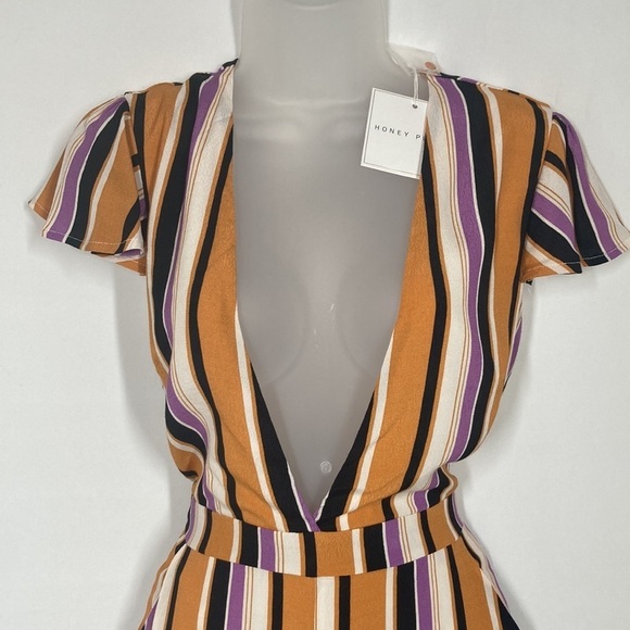 Honey Punch Striped  purple and gold Romper -Size S - Picture 2 of 10